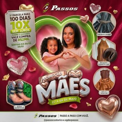 Imagem da notícia Passos lança promoção de Dia das Mães com sorteio de vales e condições especiais de pagamento